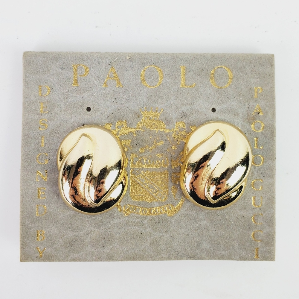 Vtg 80's Paolo Gucci Goldtone Clip-on Earrings